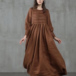 Linennaive Mary Dress In Sandalwood